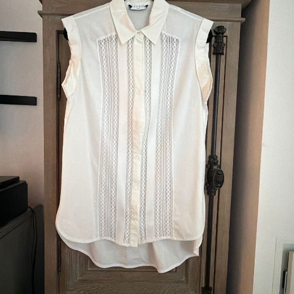 Sandro White Sleeveless Button Down Blouse small